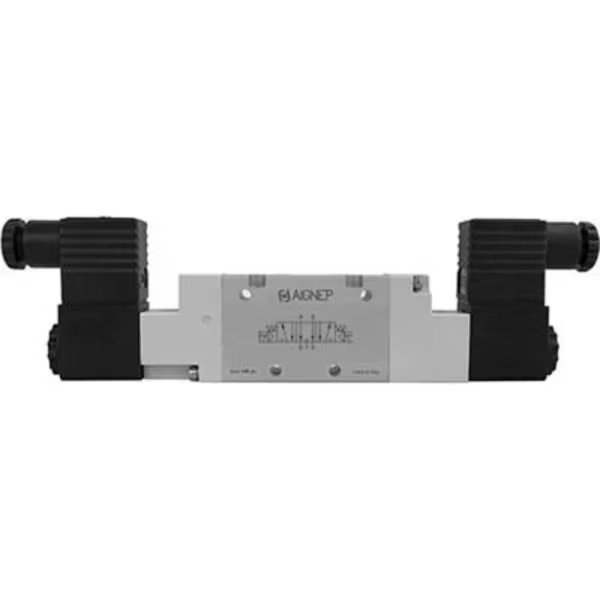 Aignep USA 5/3 Pressure Cntr G1/2 Dbl Solenoid Valve, Pilot Spr Cntred, 12V DC/3W Coil, Black Conn., Alpha Technologies, Mfr#: 01VS07PC050101
